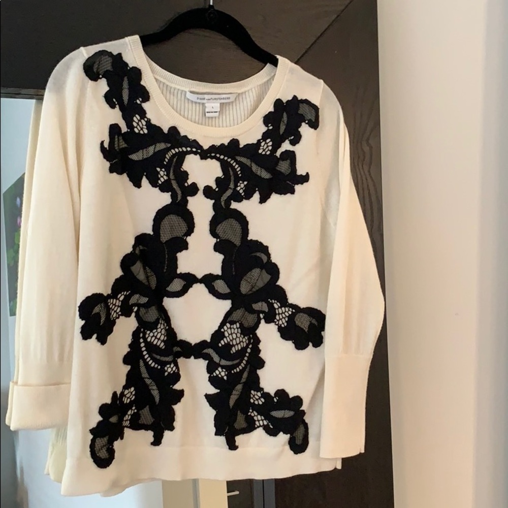DVF cream and black lace sweater
